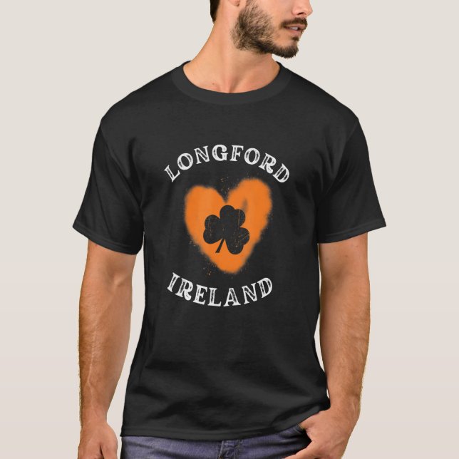 LONGFORD Shamrock Gaelic Football and Hurling Vint T Shirt (Framsida)