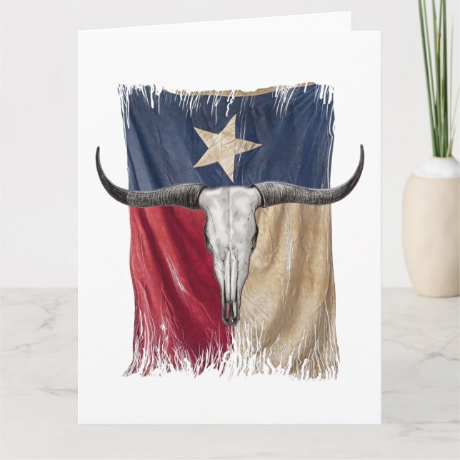 Longhorn Bull Skull Distress Worn Texas Flagga Kort (Framsida)