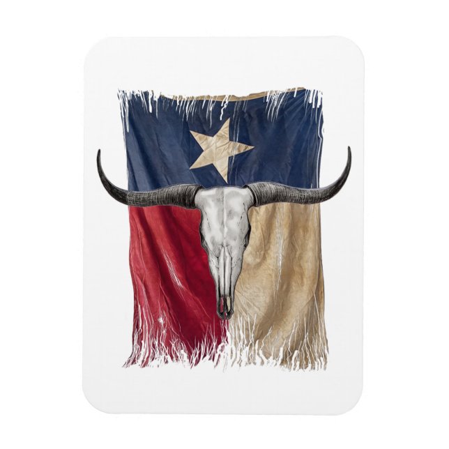 Longhorn Bull Skull Distress Worn Texas Flagga Magnet (Vertikal)