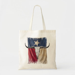 Longhorn Bull Skull Distress Worn Texas Flagga Tygkasse