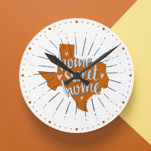 Longhorn Burnt Orange Home Sweet Home - Texas Rund Klocka