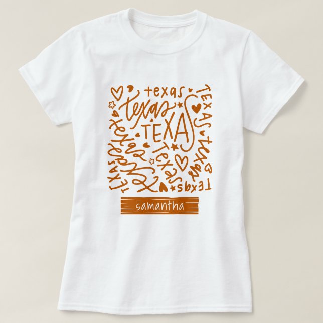 Longhorn Burnt Orange Texas Doodle Mönster T Shirt (Design framsida)