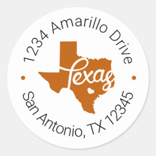 Longhorn Burnt Orange Texas Heart Address Label Runt Klistermärke