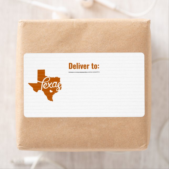 Longhorn Burnt Orange Texas Heart Label Fraktsedel (Insitu)