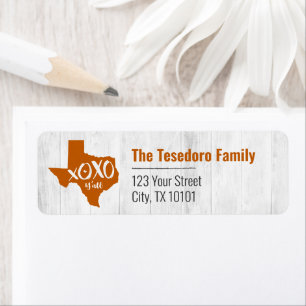 Longhorn Burnt Orange XOXO, Y - Texas Shape Returadress Etikett
