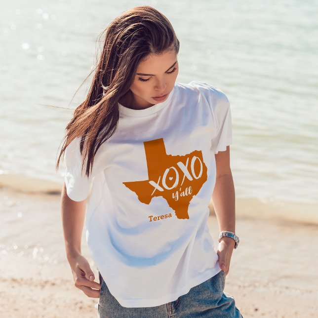 Longhorn Burnt Orange XOXO, Y - Texas Shape T Shirt (Skapare uppladdad)