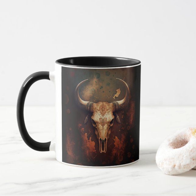 Longhorn Cow Skull Rustic Mugg (Med munk)