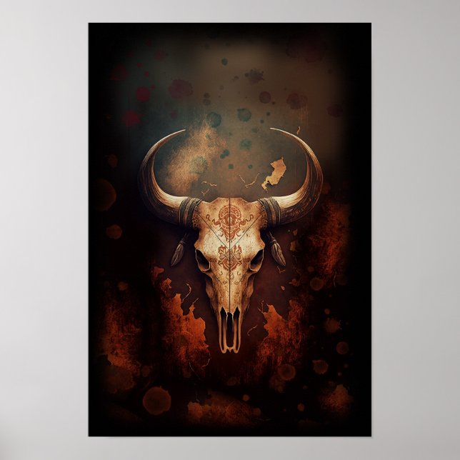 Longhorn Cow Skull Rustic Poster (Framsidan)