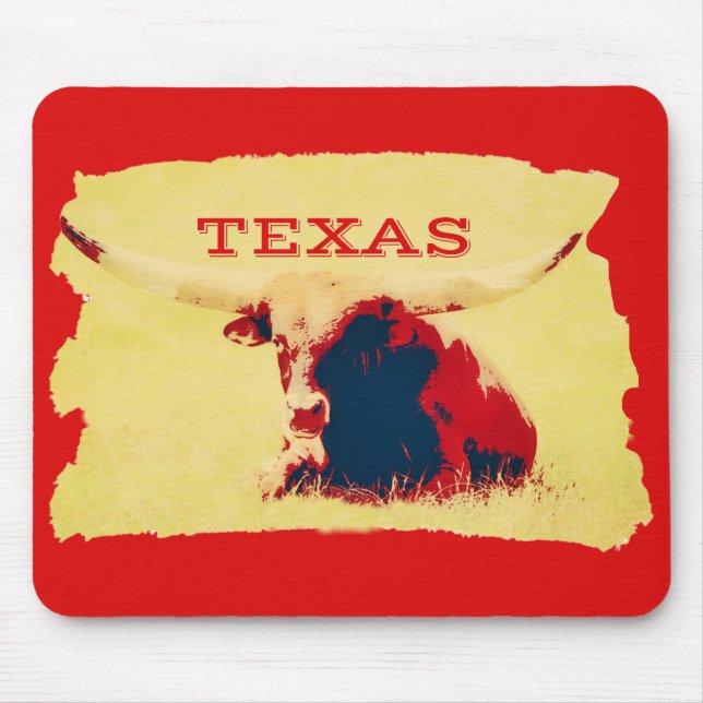 Longhorn Cow Texas Art Mouse Pad Musmatta (Framsidan)