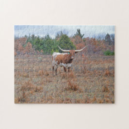 Longhorn Cow Texas Farm Orange Färg Puzzle Pussel