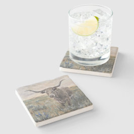 "Longhorn" Handmålad Stenunderlägg
