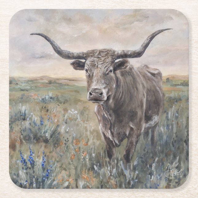 "Longhorn" Handmålad Underlägg Papper Kvadrat (Framsidan)