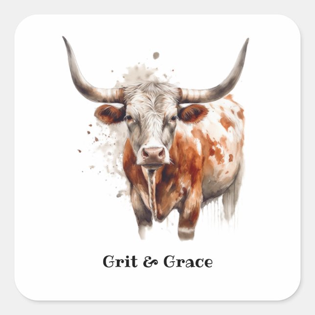 Longhorn Legacy, custom   Fyrkantigt Klistermärke (Framsida)