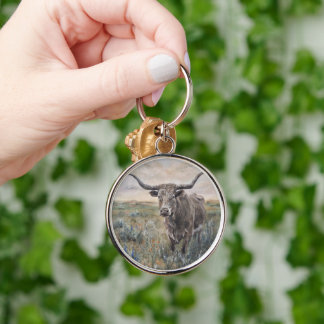 "Longhorn" Rund Silverfärgad Nyckelring