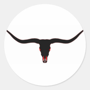 Longhorn Skull Black och Red Runt Klistermärke