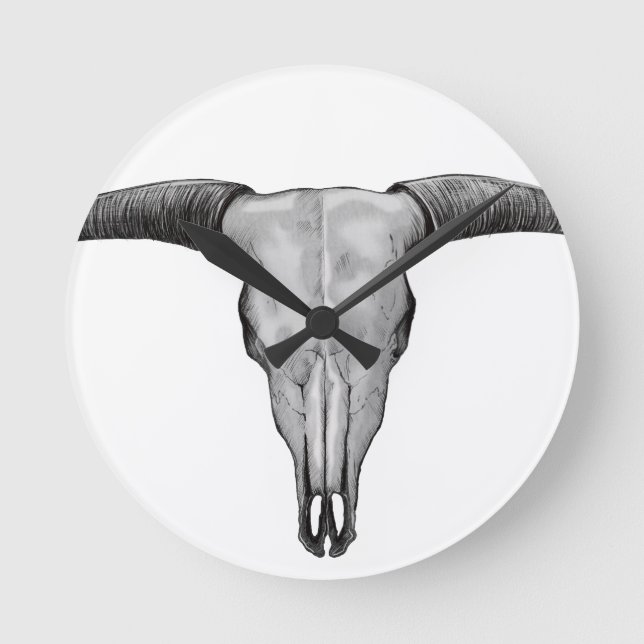 Longhorn Skull Rund Klocka (Framsida)