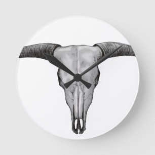 Longhorn Skull Rund Klocka