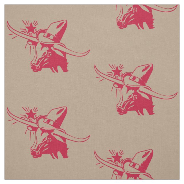 Longhorn Steer Head med Cowboy Texas Red Tyg (Provkarta)