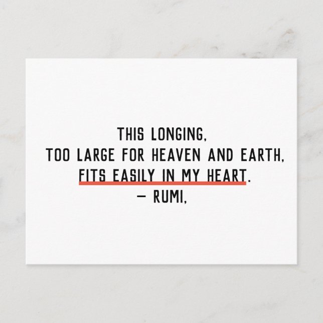 Longing in My Heart Rumi Quote Vykort (Framsida)