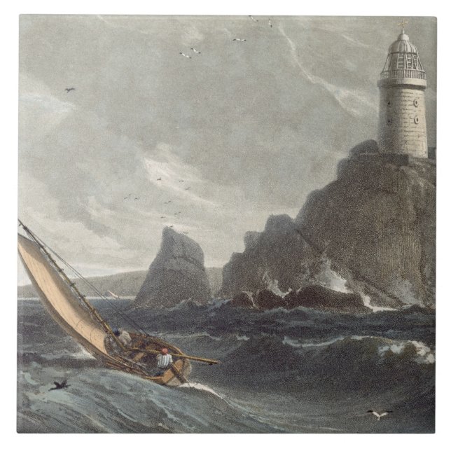 Longshipsfyren av länder avslutar, Cornwall, f Kakelplatta (Framsidan)