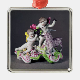 Longton Hall grupp, två putti med geten, c.1755 Julgransprydnad Metall