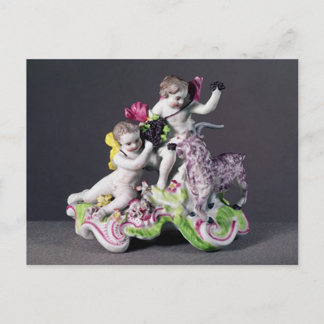 Longton Hall-gruppen, två kitt med get, 1755 Vykort (Framsida)