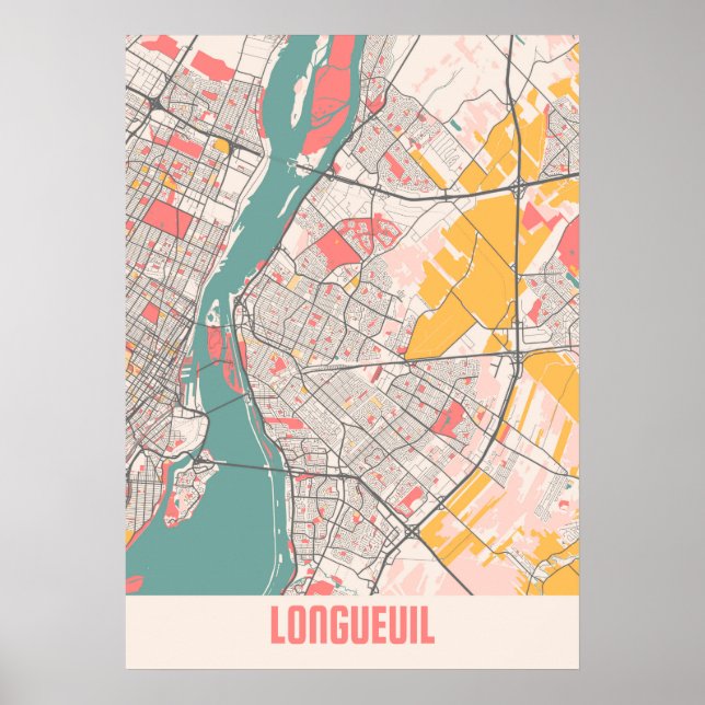 Longueuil - Canada Chalk City Karta Poster (Framsidan)