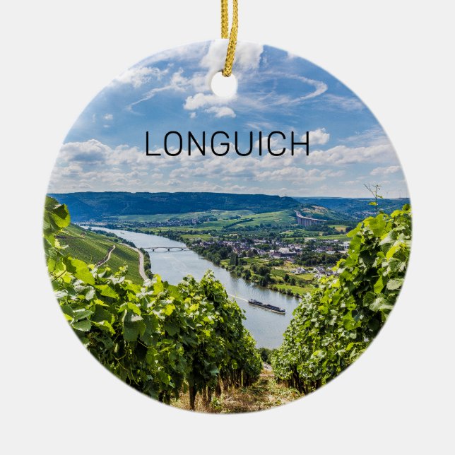 Longuich Moselle Vineyard Panorama Tyskland Julgransprydnad Keramik (Framsidan)