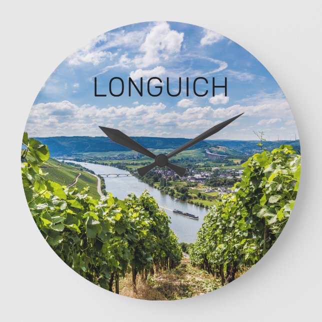 Longuich Moselle Vineyard Panorama Tyskland Stor Klocka (Framsida)