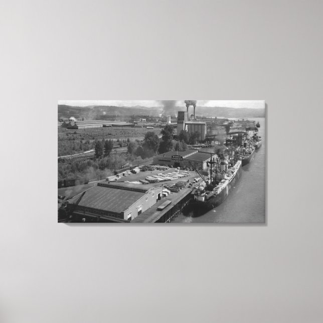 Longview, WA - Port View från Luft Canvastryck (Framsida)