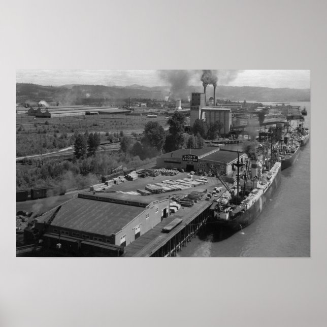 Longview, WA - Port View från Luft Poster (Framsidan)