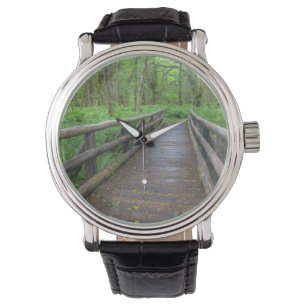 Lönn Glade trail trähängbro, ormbunkar och Armbandsur