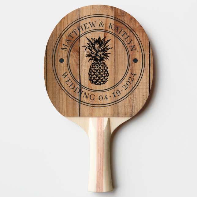 Lönn Grovskuren Ananas Bröllopskam & Namn Pingisracket (Baksidan)