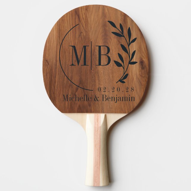 Lönn Träblad Bröllopsmonogram Pingisracket (Baksidan)