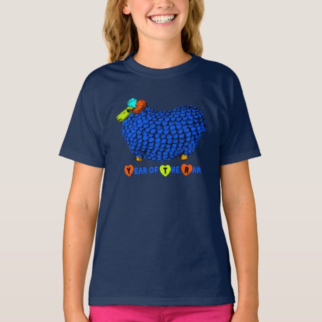 Lönnblå Ram kinesiskt år Zodiac Girl Tee (Framsida)