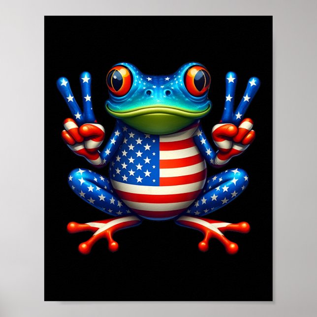 Lönngroda Fredstecken 4:e juli Frog American Fl Poster (Framsidan)