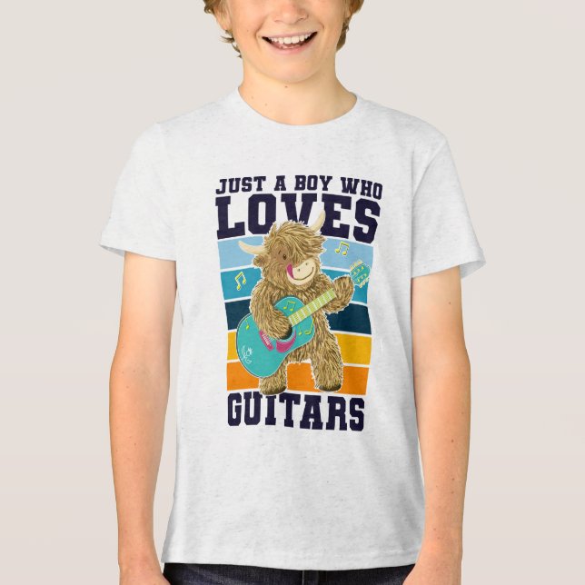 Lönnguitar Player Scottish Highland Cow T Shirt (Framsida)