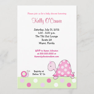 Lonnies Rosa Turtle Baby Shower-inbjudan Inbjudningar