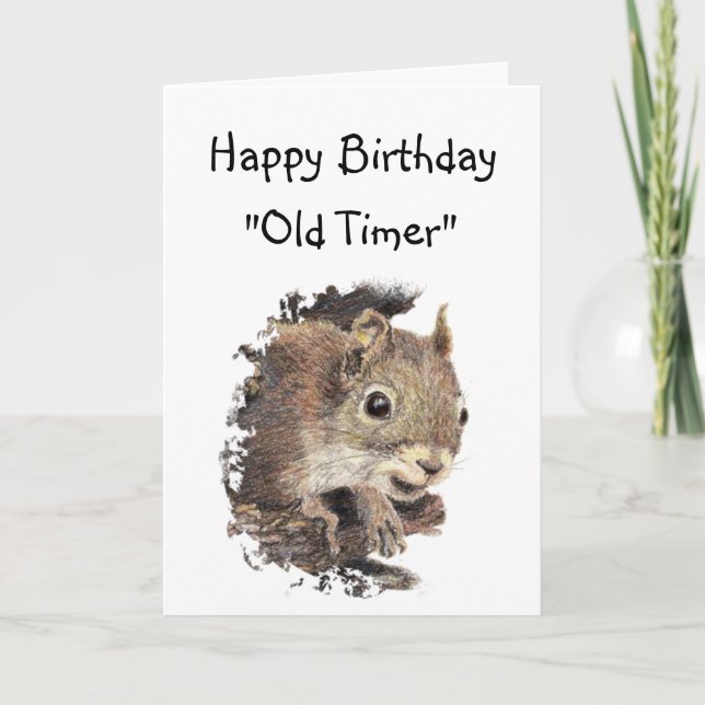 Lönnlig födelsedag Gamla timer Cute Squirrel Anima Kort (Framsida)