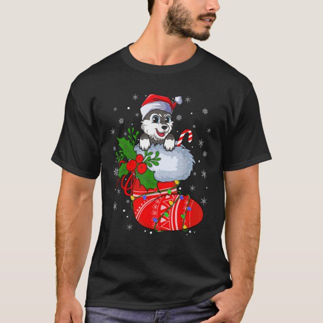 Lönnlös norsk elkhound-Hund i julsockel Li T Shirt (Framsida)