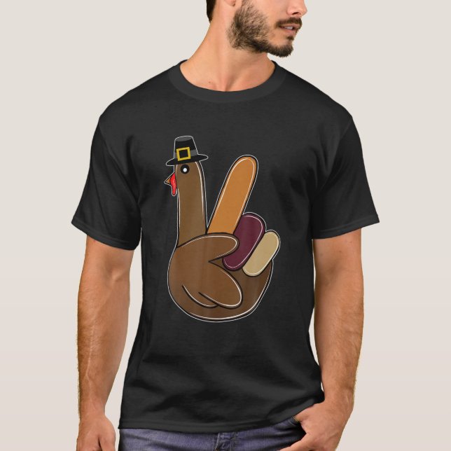 Lönnlös Turkiet Hand Thanksgiving Pilgrim Hat Vint T Shirt (Framsida)