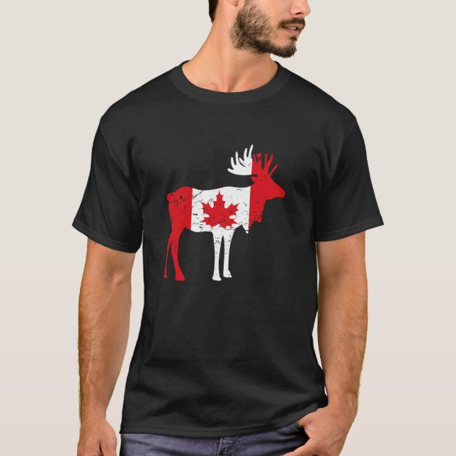 Lönnlöv Älg Kanadensisk Flagga Kanada T Shirt (Framsida)