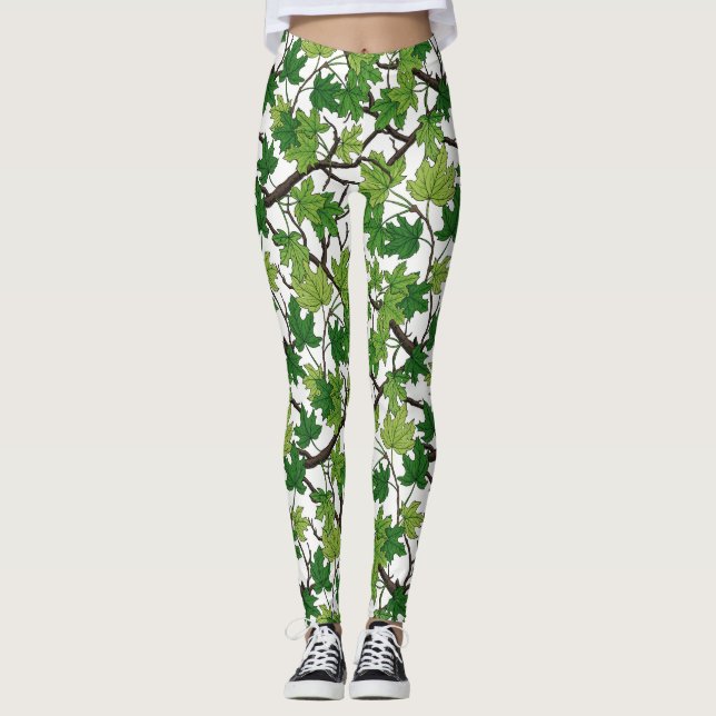 Lönnlöv på vitt leggings (Framsida)