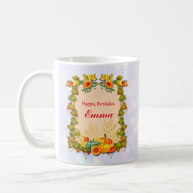 Lönnlöv, pumpor och livfulla blommor kaffemugg (Vänster)
