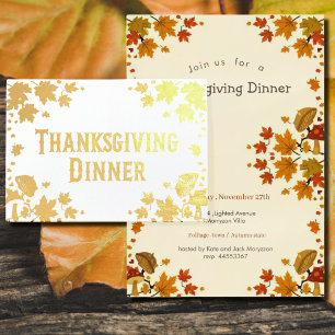 lönnlövs- och svampmotiv - inbjudan till Thanksgiv Folierat Kort
