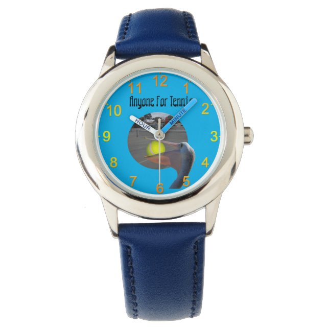 Lönnpelikan Tennis Player, Kids Leather Watch Armbandsur (Framsida)