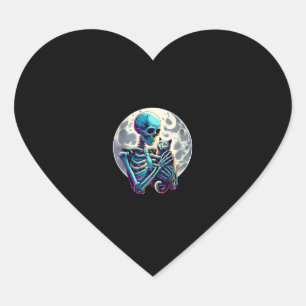 Lönnskeleton leker med en Cute Cat Skull Hallo Hjärtformat Klistermärke