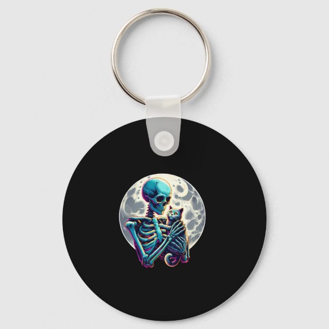 Lönnskeleton leker med en Cute Cat Skull Hallo Nyckelring (Framsida)