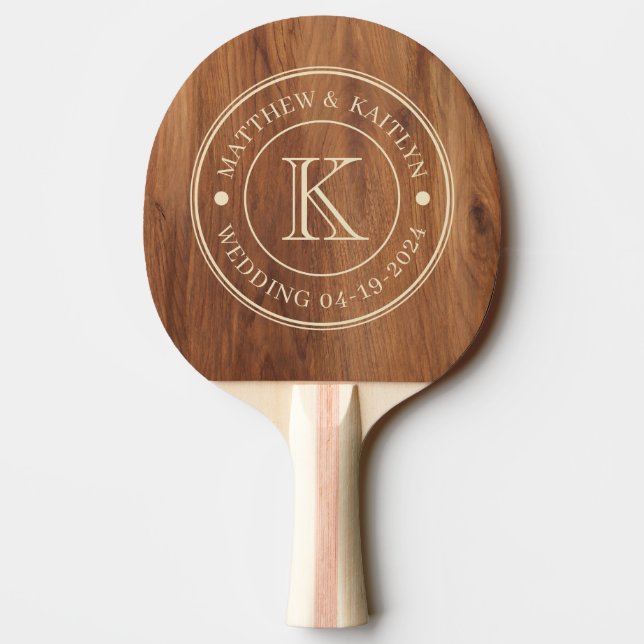 Lönnträ Bröllopsmonogram Pingisracket (Baksidan)