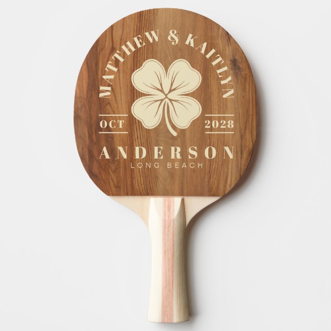 Lönnträ Irland Lucky Clover Bröllopskrönika Pingisracket (Framsidan)